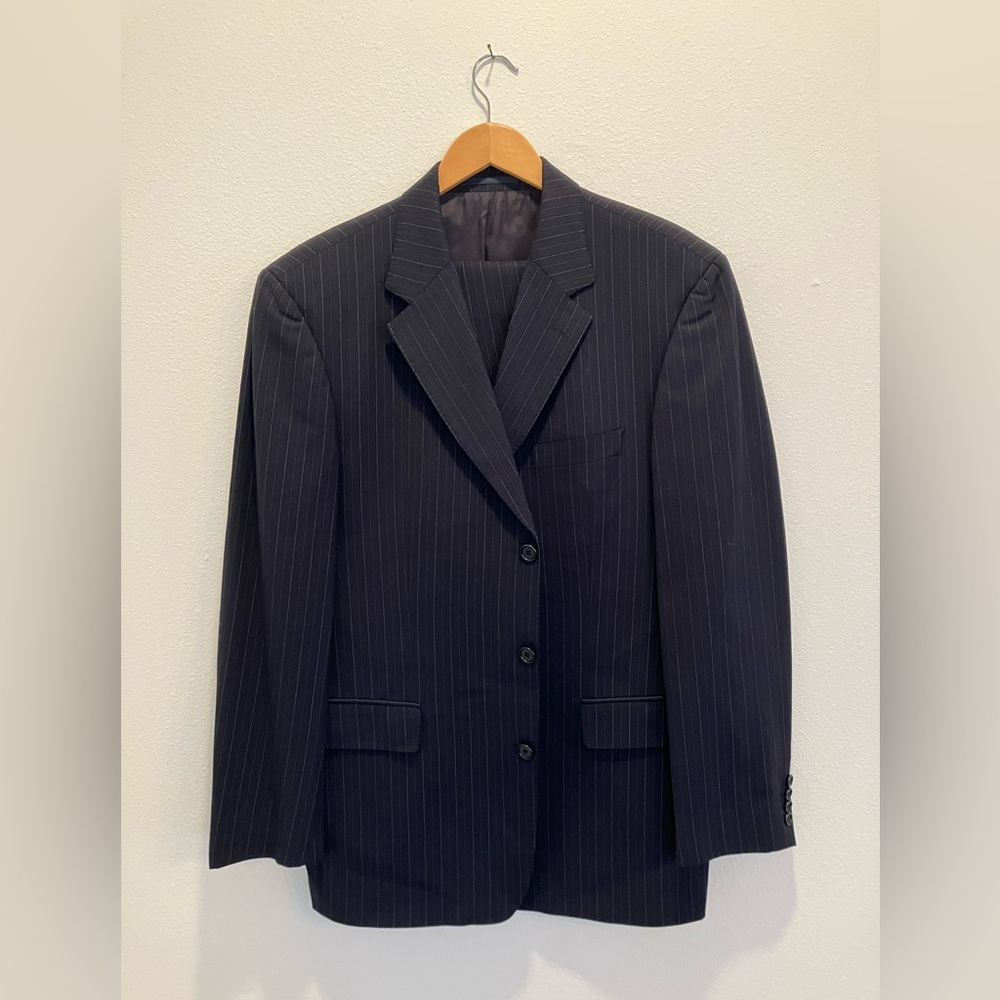Hugo Boss Navy Blue Single Breasted, Flat Front Pant